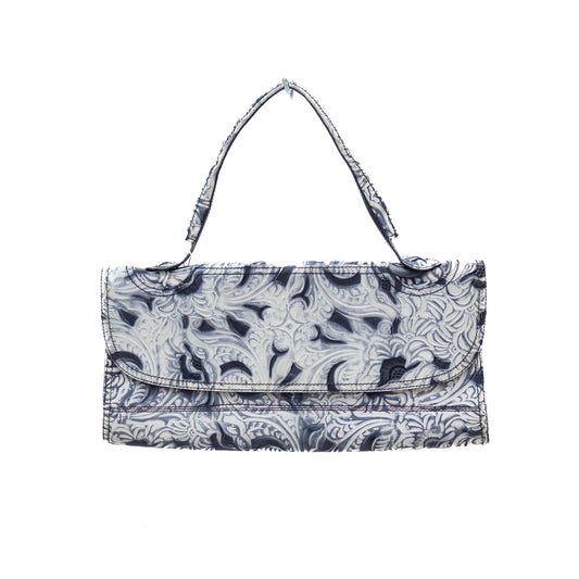 RARE 90s Fendi Embossed Floral Leather Baguette Clutch Bag