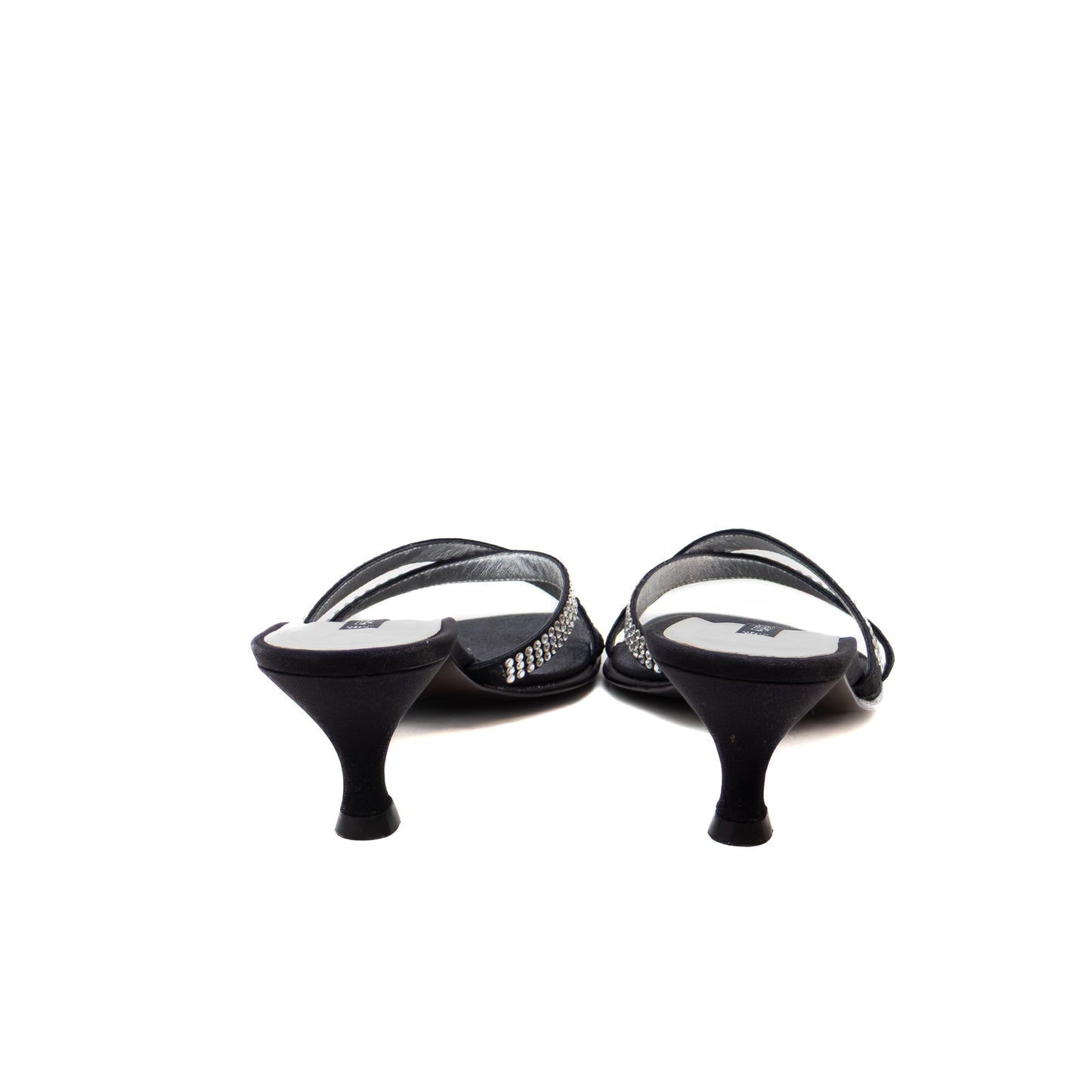 Giuseppe Zanotti Black Satin Rhinestone Slide Sandals – Size US 8
