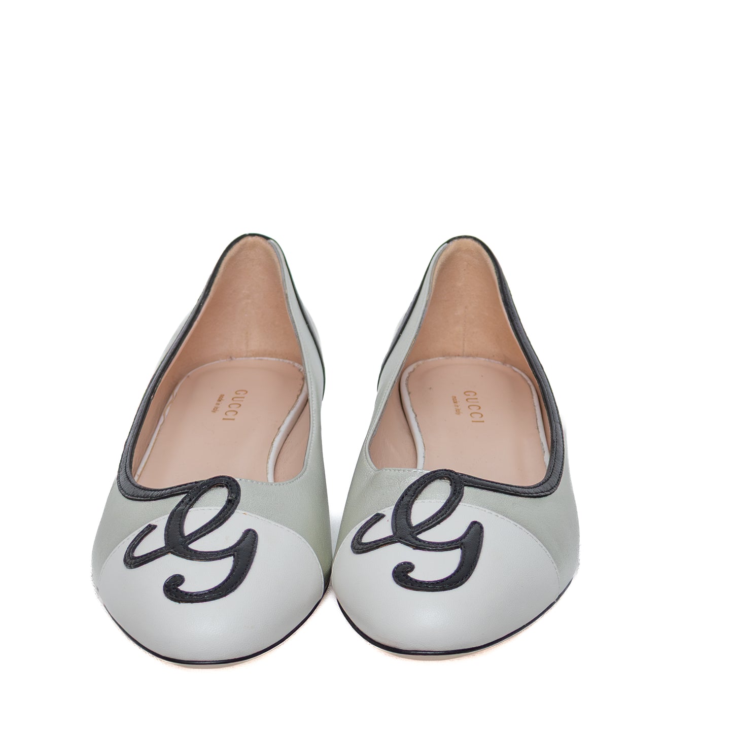 Gucci Metallic Silver Leather Ballet Flats with Embroidered G – EU 38 / US 8 / UK 5.5