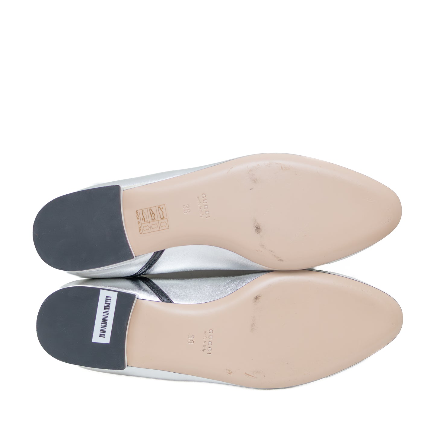 Gucci Metallic Silver Leather Ballet Flats with Embroidered G – EU 38 / US 8 / UK 5.5