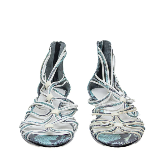 Pierre Balmain Paris Python Print Strappy Lace-Up Flat Sandals – Size EU 39 / US 9