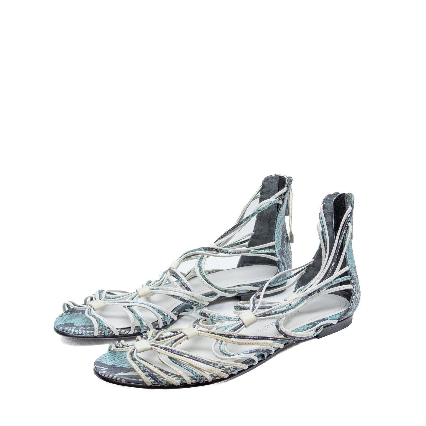 Pierre Balmain Paris Python Print Strappy Lace-Up Flat Sandals – Size EU 39 / US 9