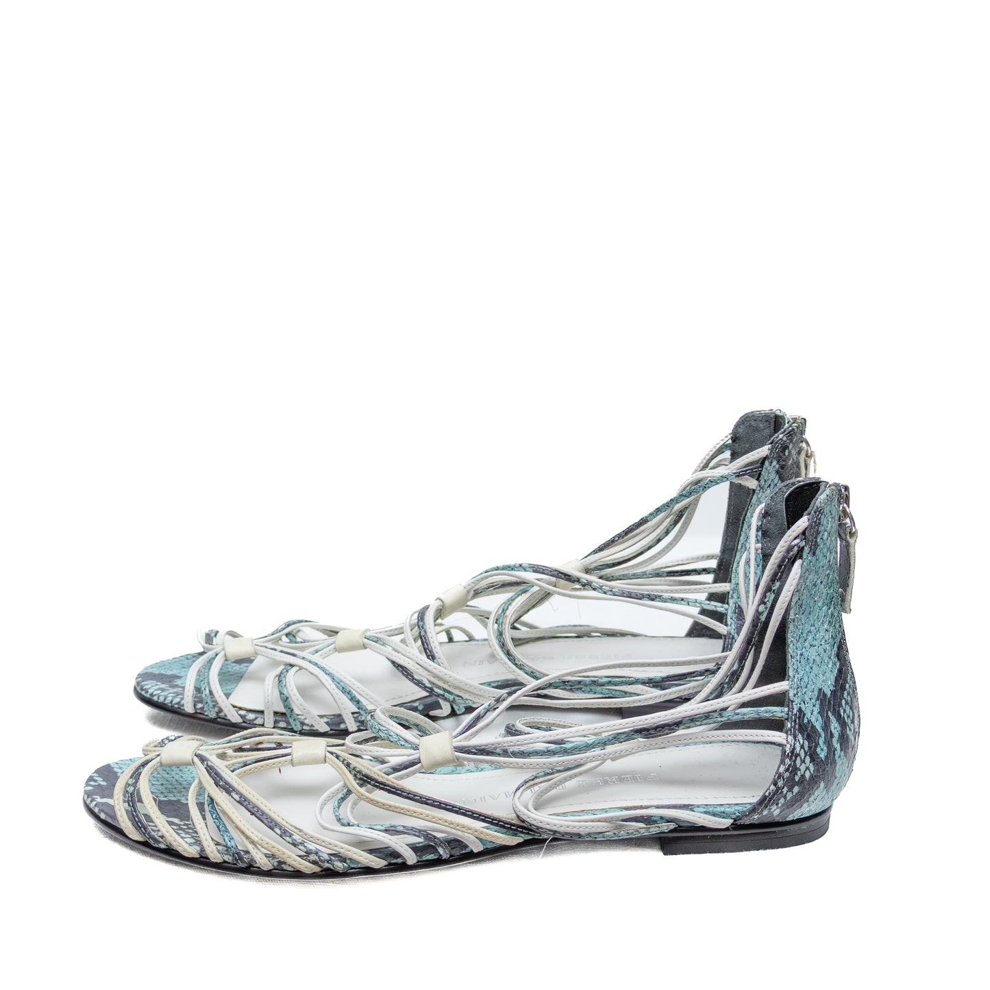 Pierre Balmain Paris Python Print Strappy Lace-Up Flat Sandals – Size EU 39 / US 9
