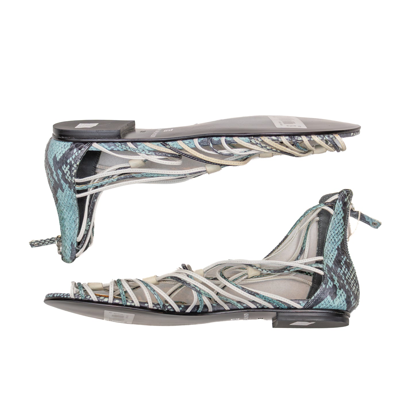Pierre Balmain Paris Python Print Strappy Lace-Up Flat Sandals – Size EU 39 / US 9