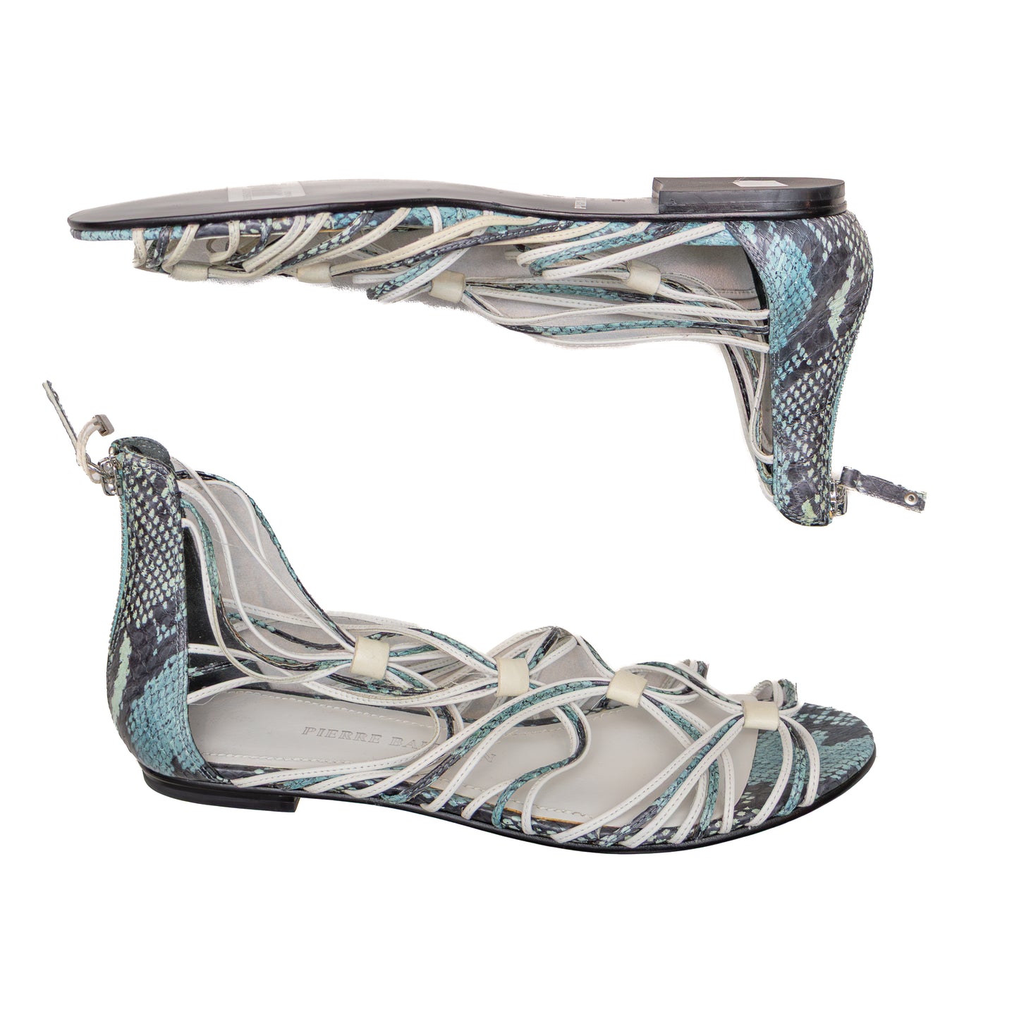 Pierre Balmain Paris Python Print Strappy Lace-Up Flat Sandals – Size EU 39 / US 9