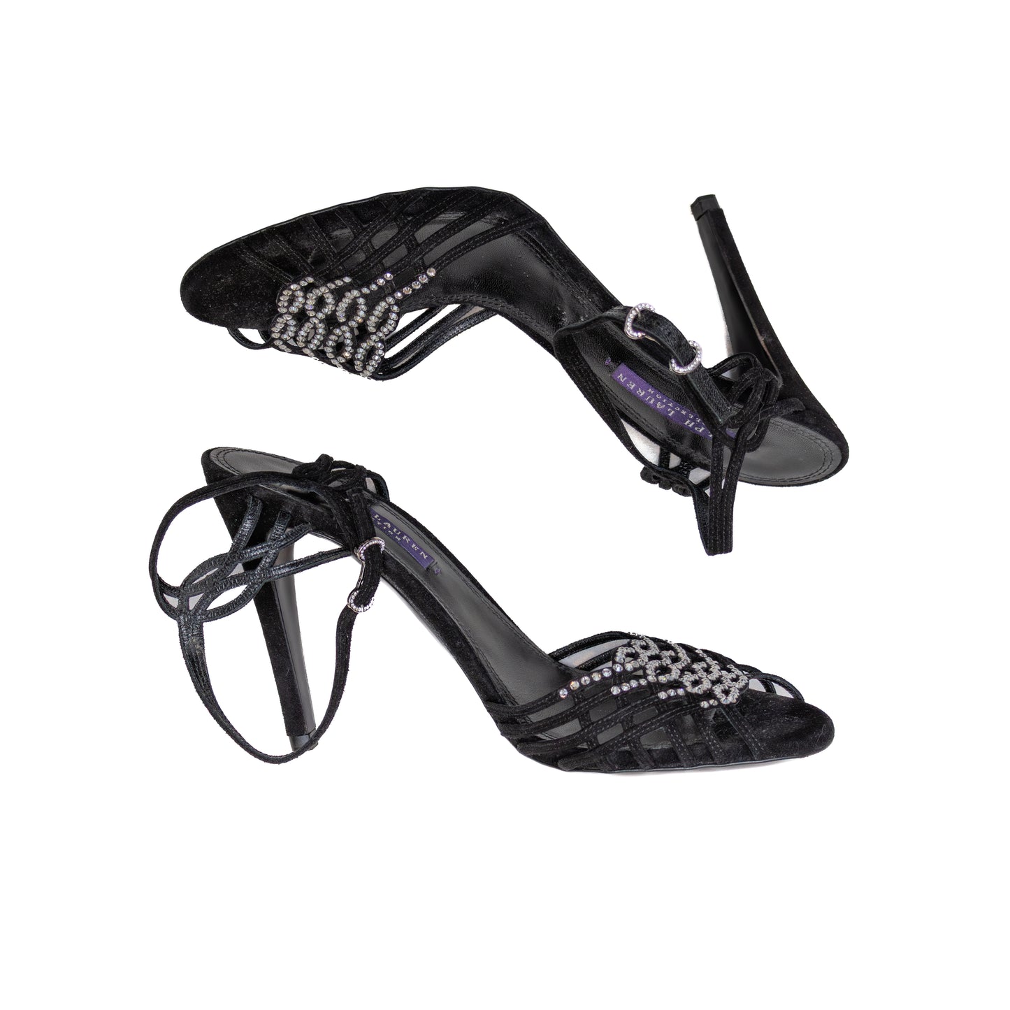 Ralph Lauren Collection Purple Label Black Velvet Beaded Heels | Size US 8.5B