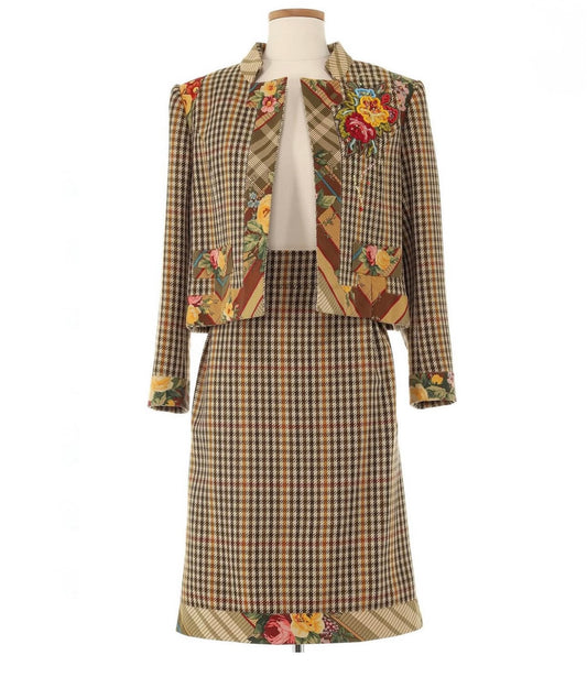 Vintage Christian Lacroix Paris Embroidered Floral Wool Jacket &amp; Skirt Set FR 34