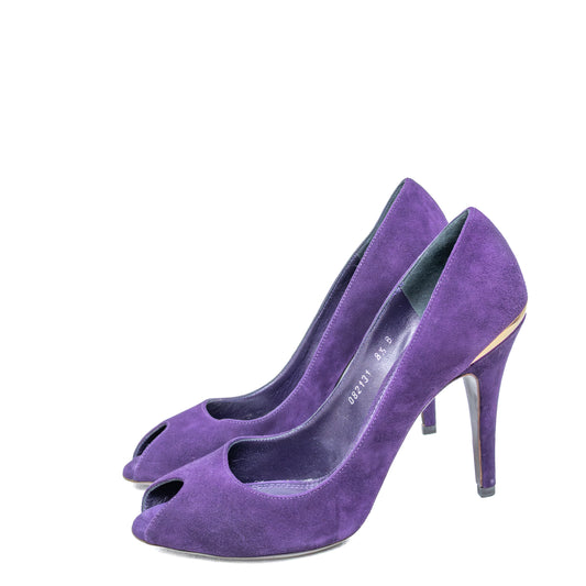 Ralph Lauren Purple Label Suede Peep Toe Purple Heels – Size US 8 / EU 38.5
