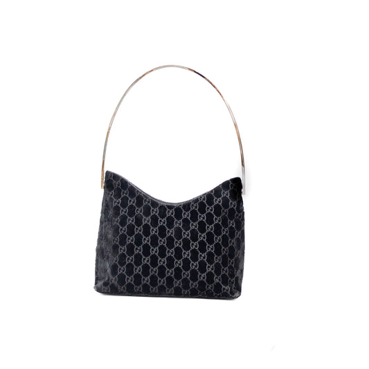 Rare 1997 Gucci by Tom Ford Runway Velvet Shoulder Bag – Chrome Handle – Monogram Guccissima