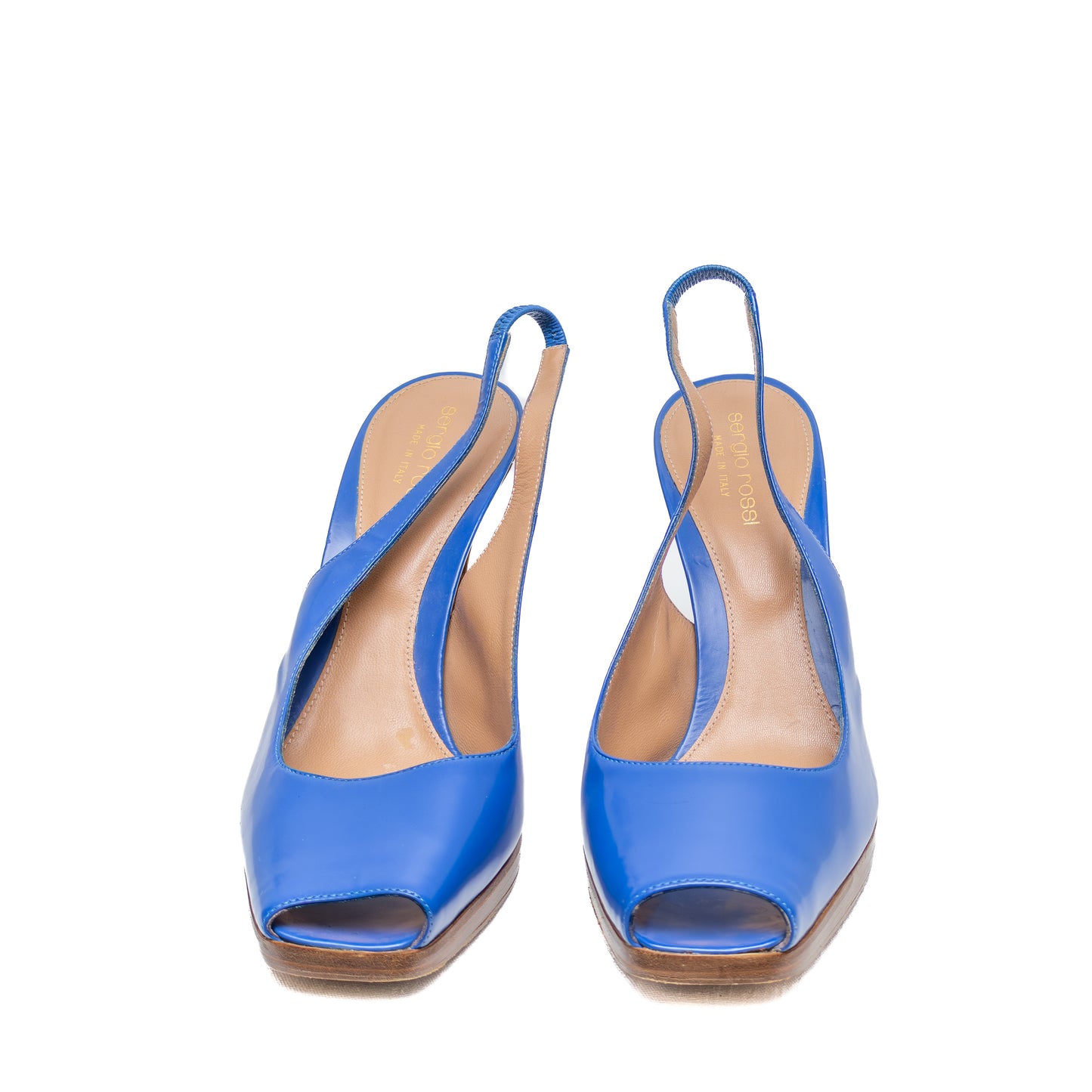 Sergio Rossi Blue Leather Slingback Peep Toe Heels | Size EU 39 / US 8.5 - 9