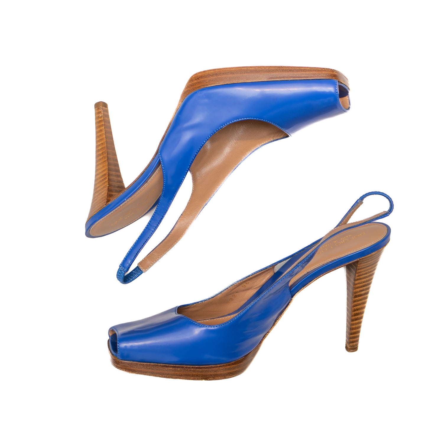 Sergio Rossi Blue Leather Slingback Peep Toe Heels | Size EU 39 / US 8.5 - 9