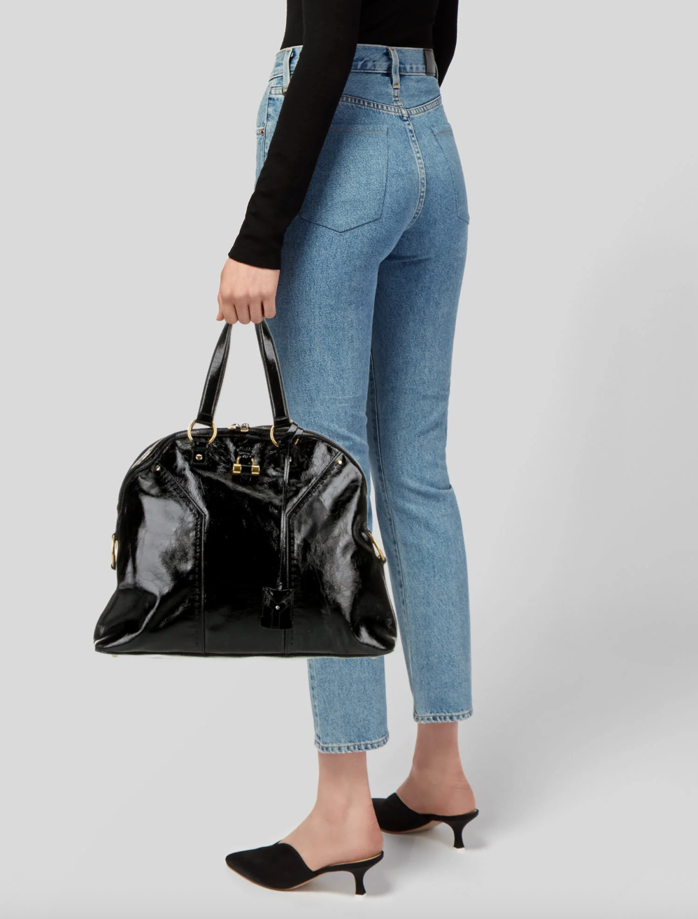 Yves Saint Laurent Muse Black Patent Leather Bag – Large Dome Satchel
