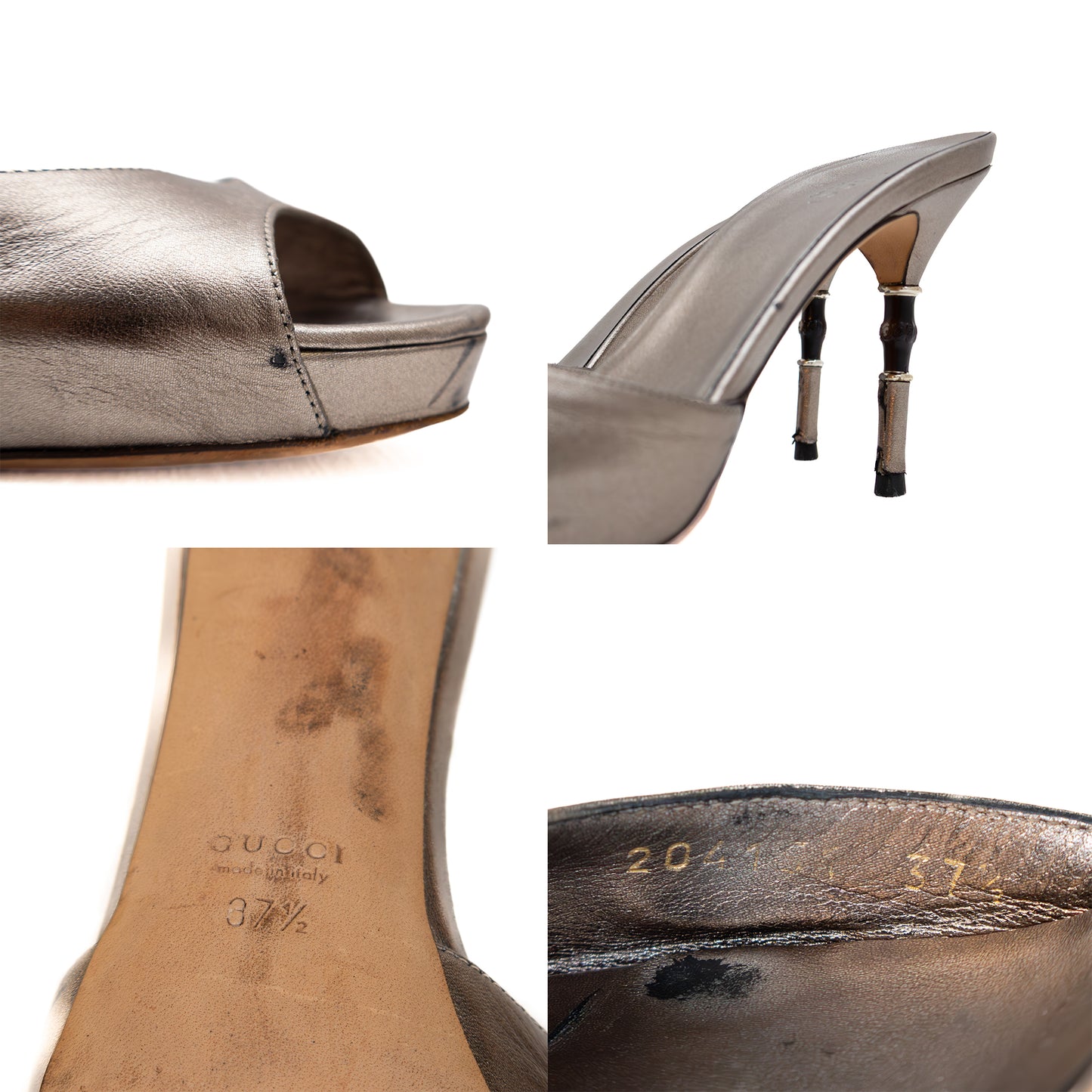 Gucci Metallic Bronze Leather Bamboo Heel Mules – Size 37.5 / US 7.5 – Made in Italy