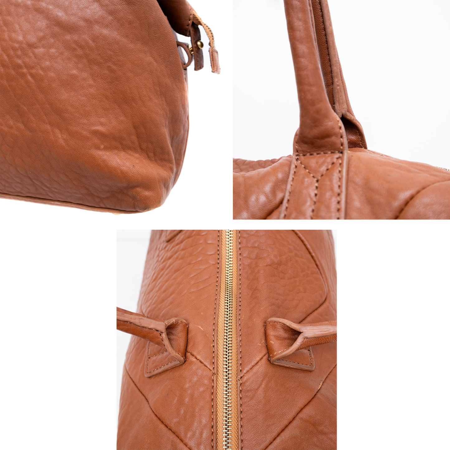 Rare YVES SAINT LAURENT Brown Pebbled Leather Easy Y Zip Weekender Duffle Bag