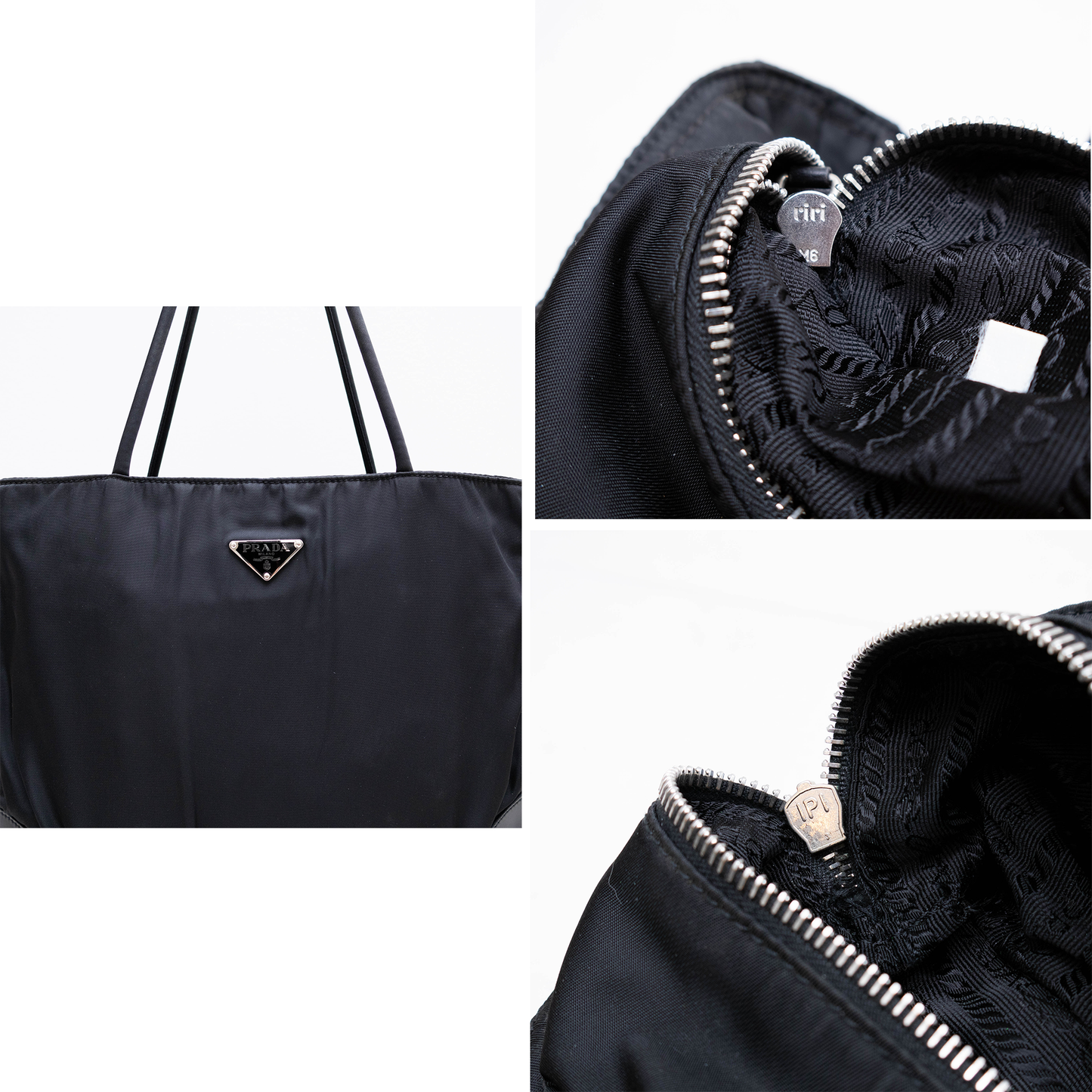 PRADA Black Tessuto Nylon Calf Trimmed Totebag Triangle Logo Women’s Handbag