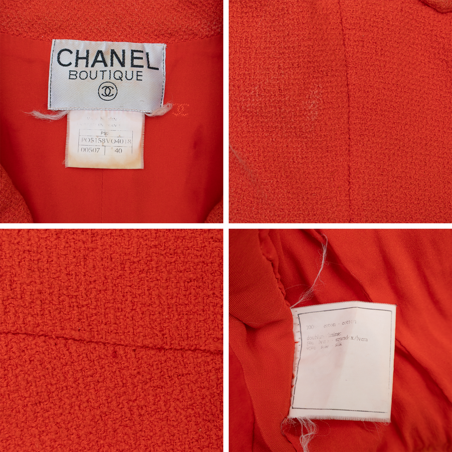 RARE Vintage Chanel Boutique Cropped Orange Bouclé Jacket – Runway Look #1 – S/S 1995 “Barbie Collection” – Claudia Schiffer – FR 40 (Fits Like US 2–4 / UK 6–8 / XS–S)