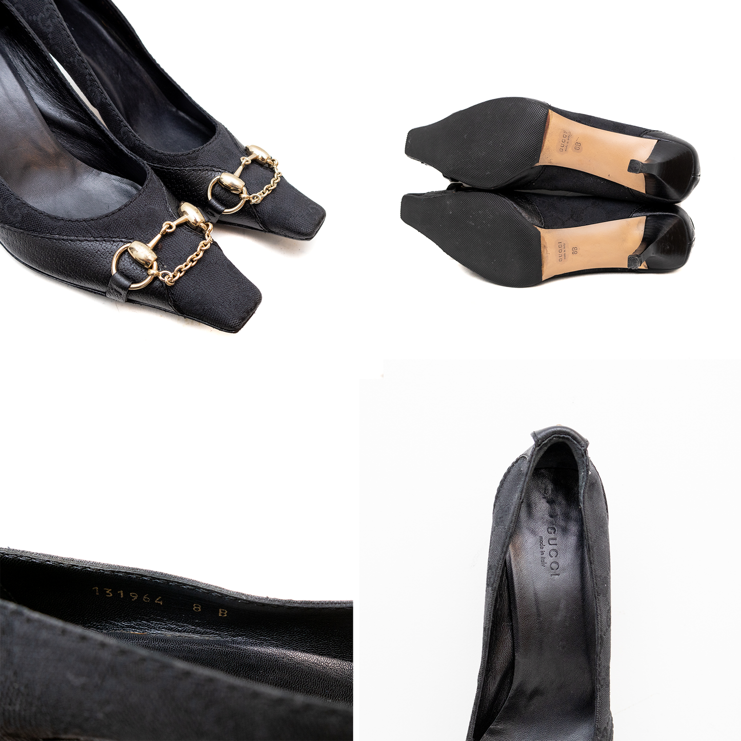 RARE Gucci Tom Ford Era Square Toe Heels Size 8B Black Monogram Gold Horsebit