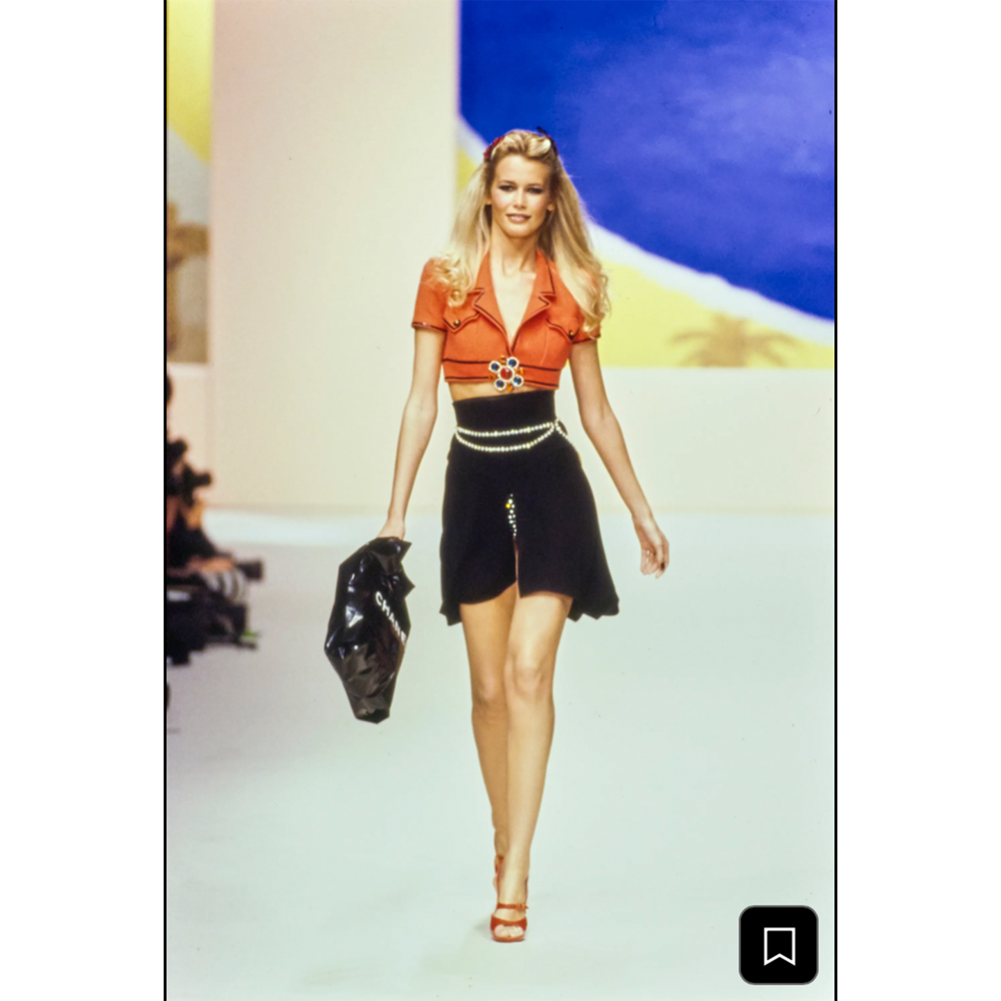RARE Vintage Chanel Boutique Cropped Orange Bouclé Jacket – Runway Look #1 – S/S 1995 “Barbie Collection” – Claudia Schiffer – FR 40 (Fits Like US 2–4 / UK 6–8 / XS–S)