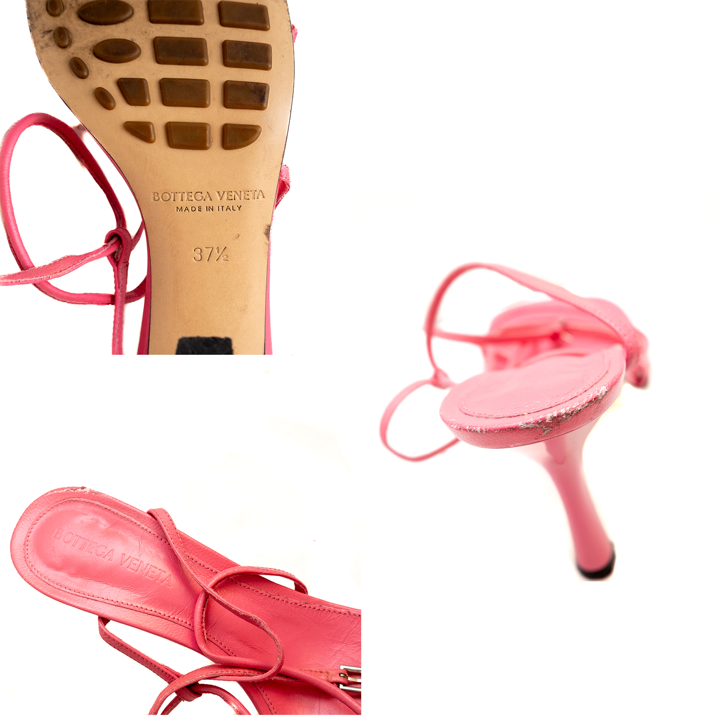 Rare Bottega Veneta Pink Strappy Leather High Heel Sandals EU 37.5 / US 7